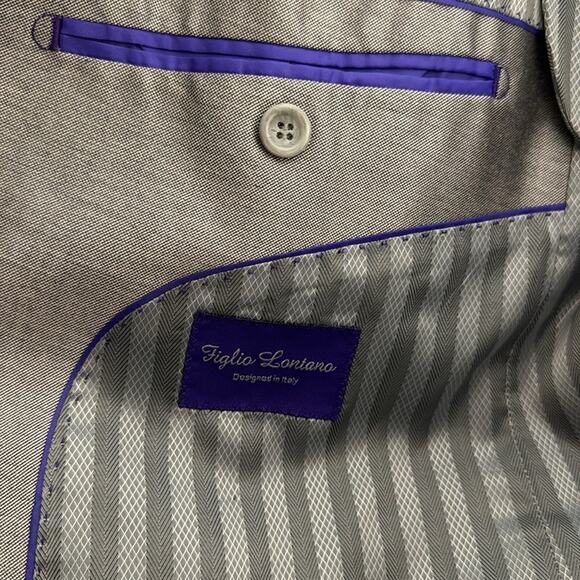 Figlio Lontano Silver Suit w/ black accents Two-piece suit 42 R pants 36 R X 30 - Picture 7 of 16